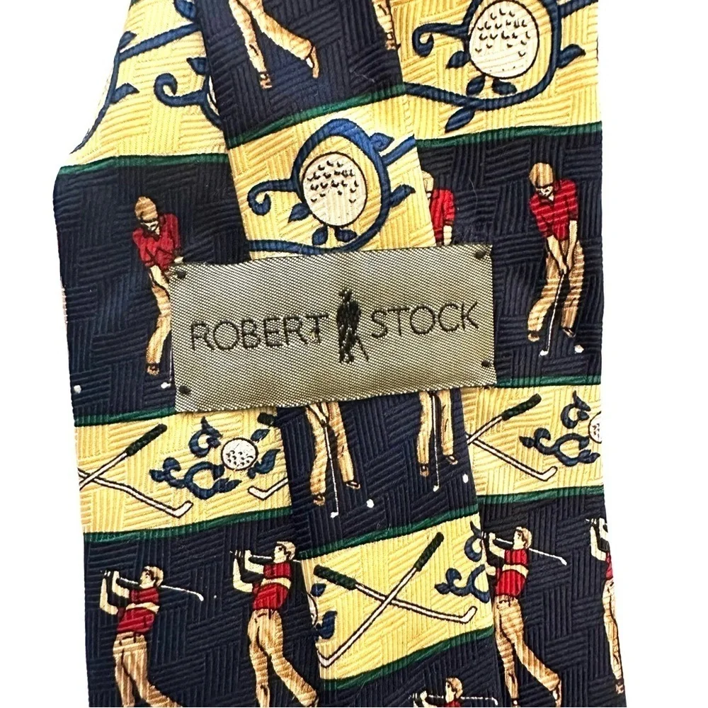 Robert Stock Men’s Golf Tie Navy Blue and Yellow Size O/S